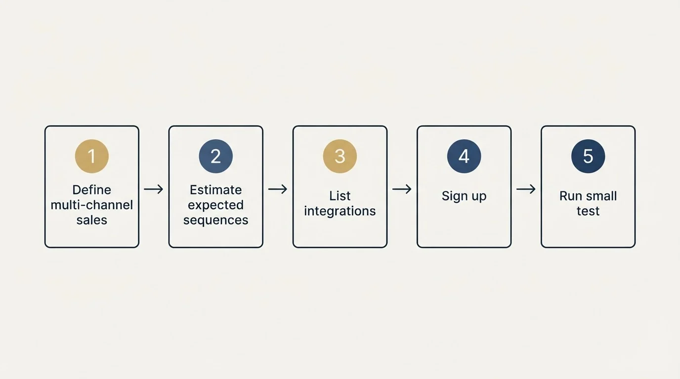 Step sequence: Getting Started Checklist (Define multi-channel sales, Estimate expected sequences, List integrations, Sign up)