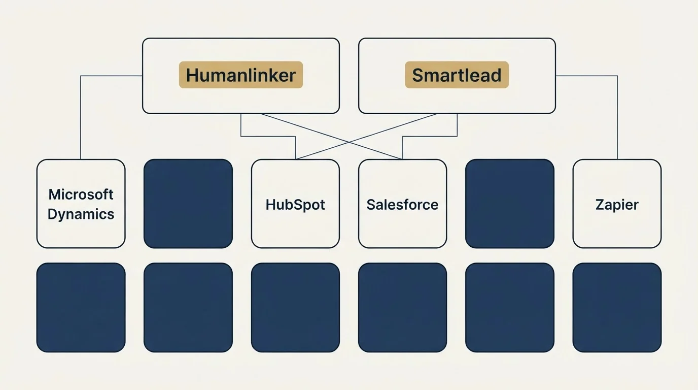 Integration grid: Integration Ecosystem (Humanlinker, Smartlead, HubSpot, Salesforce)