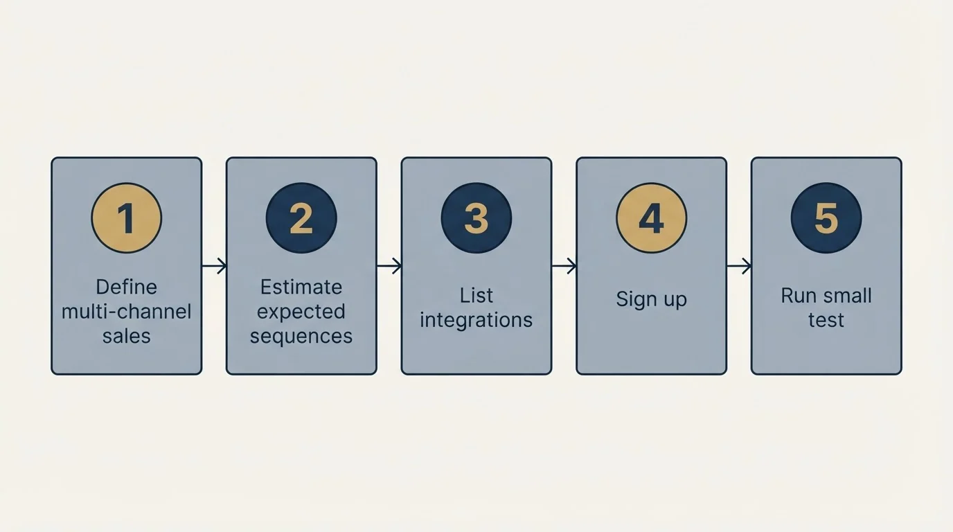 Step sequence: Getting Started Checklist (Define multi-channel sales, Estimate expected sequences, List integrations, Sign up)