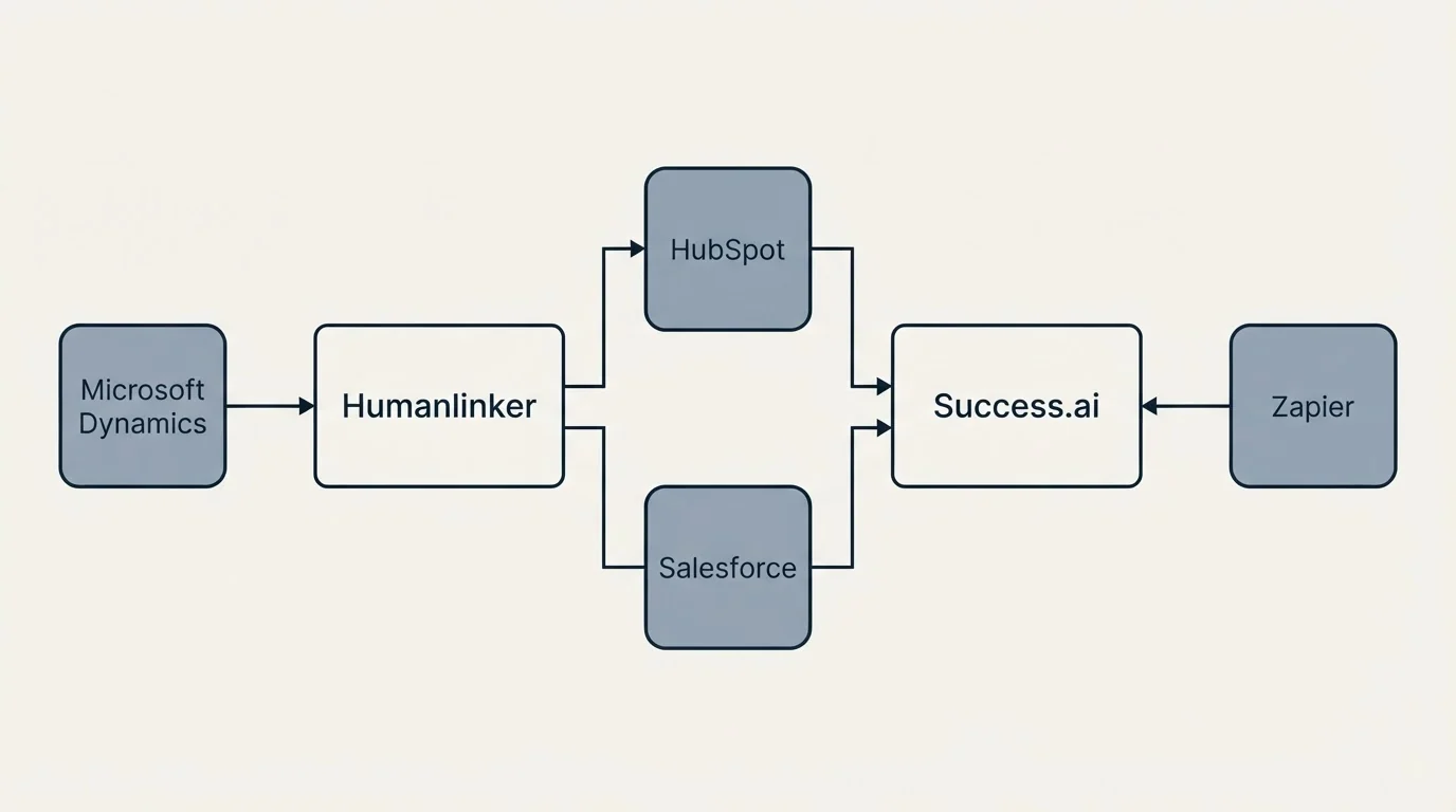 Integration flow: Integration Ecosystem (Humanlinker, Success.ai, HubSpot, Salesforce)
