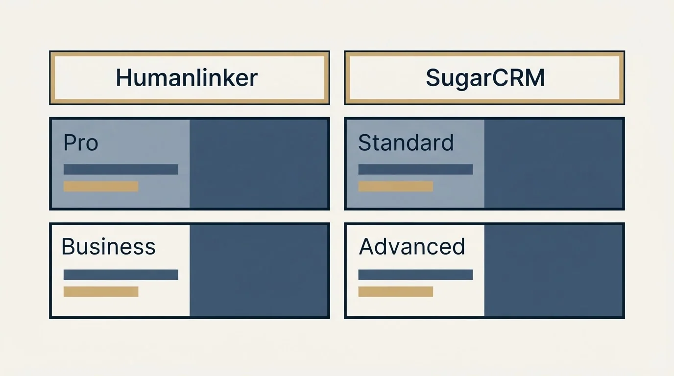 Pricing table: Pricing Comparison (Humanlinker, SugarCRM, Pro, Standard)