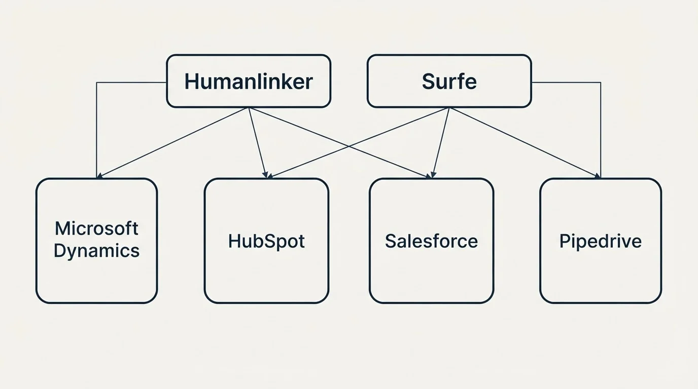 Integration grid: Integration Ecosystem (Humanlinker, Surfe, HubSpot, Salesforce)