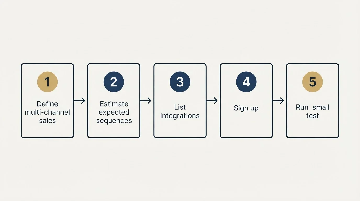 Step sequence: Getting Started Checklist (Define multi-channel sales, Estimate expected sequences, List integrations, Sign up)
