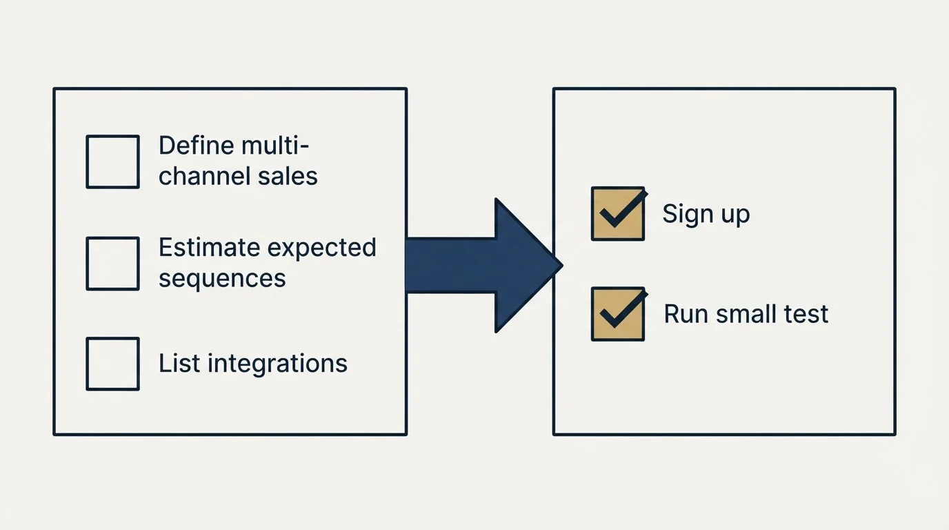 Before-and-after steps: Getting Started Checklist (Define multi-channel sales, Estimate expected sequences, List integrations, Sign up)
