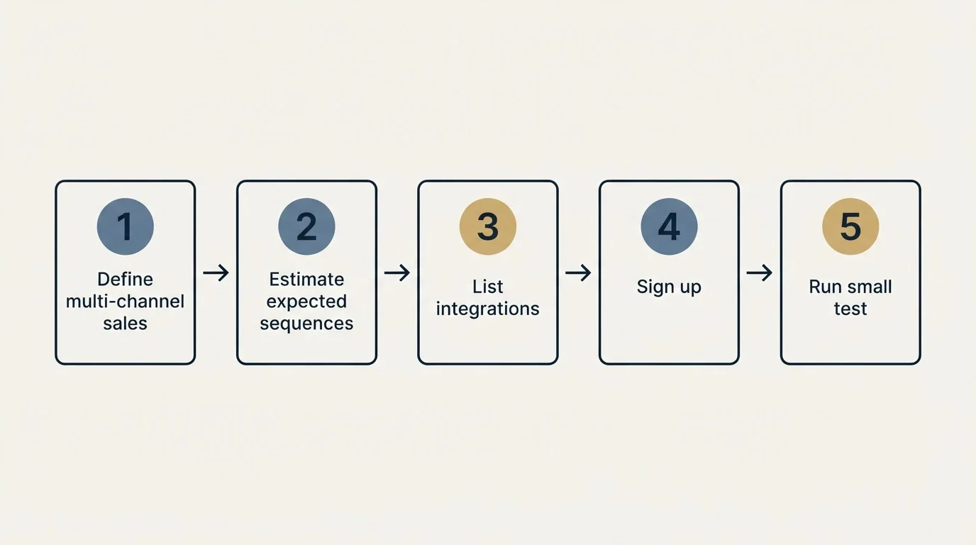 Step sequence: Getting Started Checklist (Define multi-channel sales, Estimate expected sequences, List integrations, Sign up)