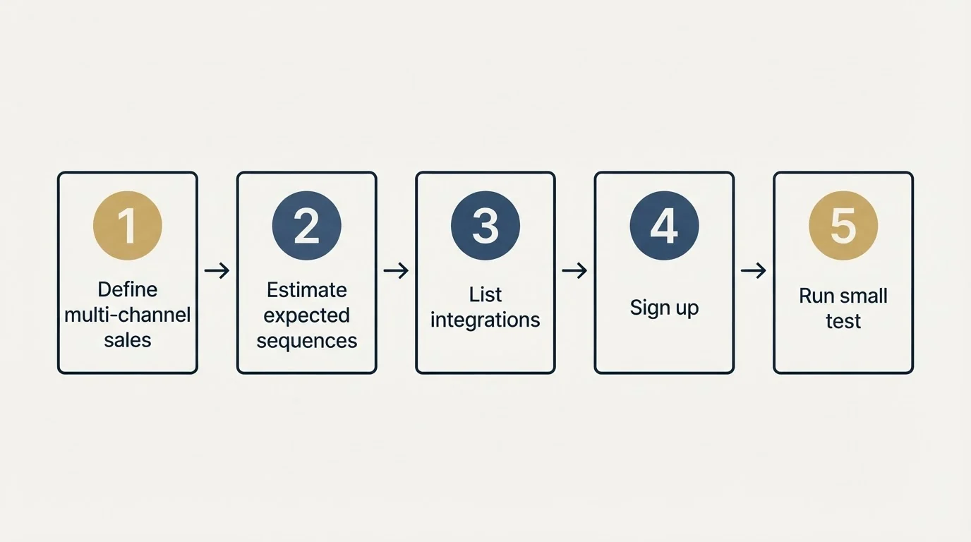 Step sequence: Getting Started Checklist (Define multi-channel sales, Estimate expected sequences, List integrations, Sign up)