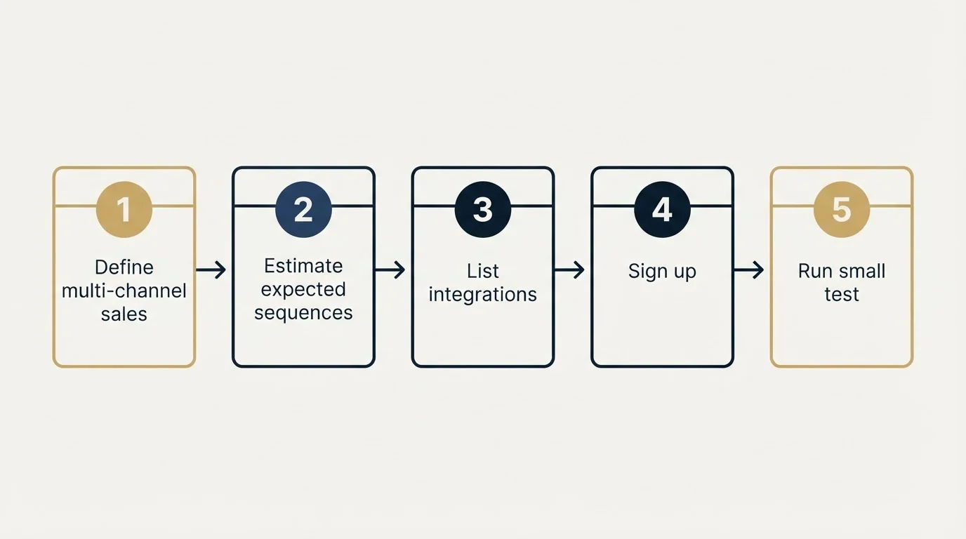 Step sequence: Getting Started Checklist (Define multi-channel sales, Estimate expected sequences, List integrations, Sign up)