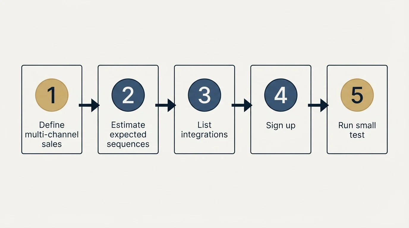 Step sequence: Getting Started Checklist (Define multi-channel sales, Estimate expected sequences, List integrations, Sign up)