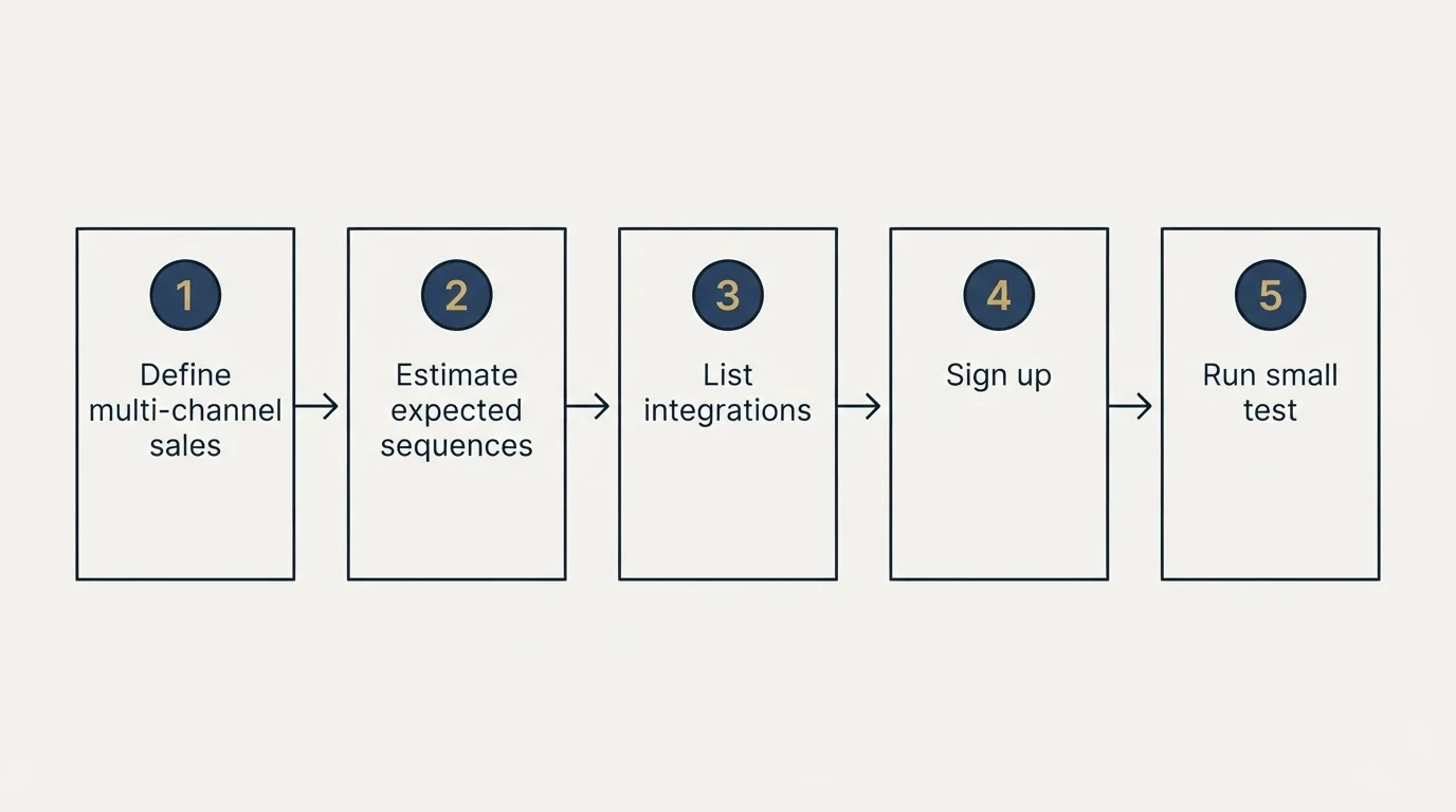 Step sequence: Getting Started Checklist (Define multi-channel sales, Estimate expected sequences, List integrations, Sign up)