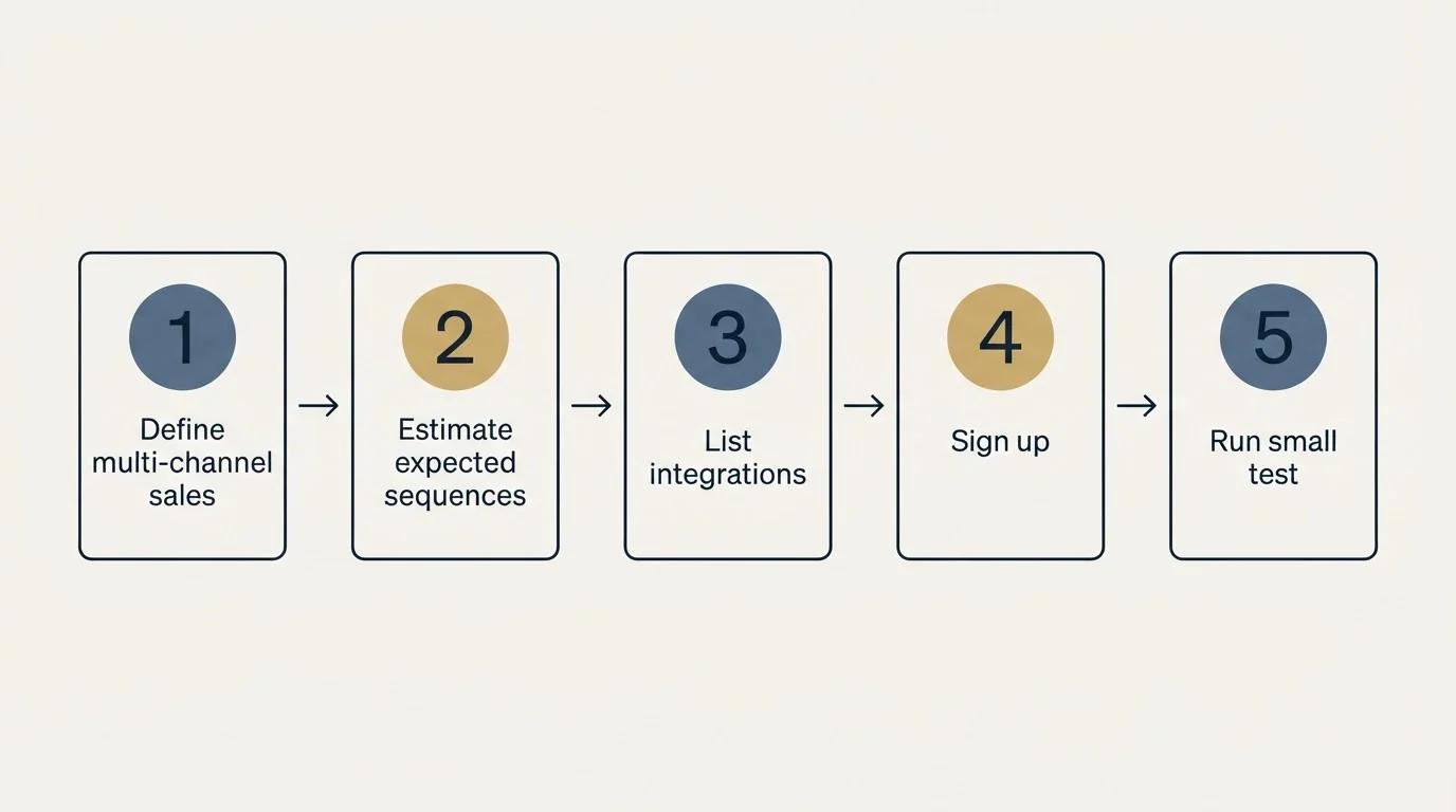 Step sequence: Getting Started Checklist (Define multi-channel sales, Estimate expected sequences, List integrations, Sign up)