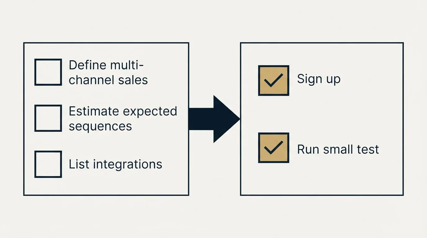 Before-and-after steps: Getting Started Checklist (Define multi-channel sales, Estimate expected sequences, List integrations, Sign up)