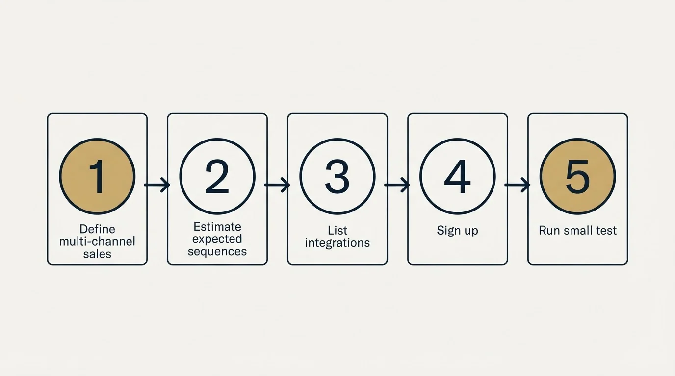 Step sequence: Getting Started Checklist (Define multi-channel sales, Estimate expected sequences, List integrations, Sign up)