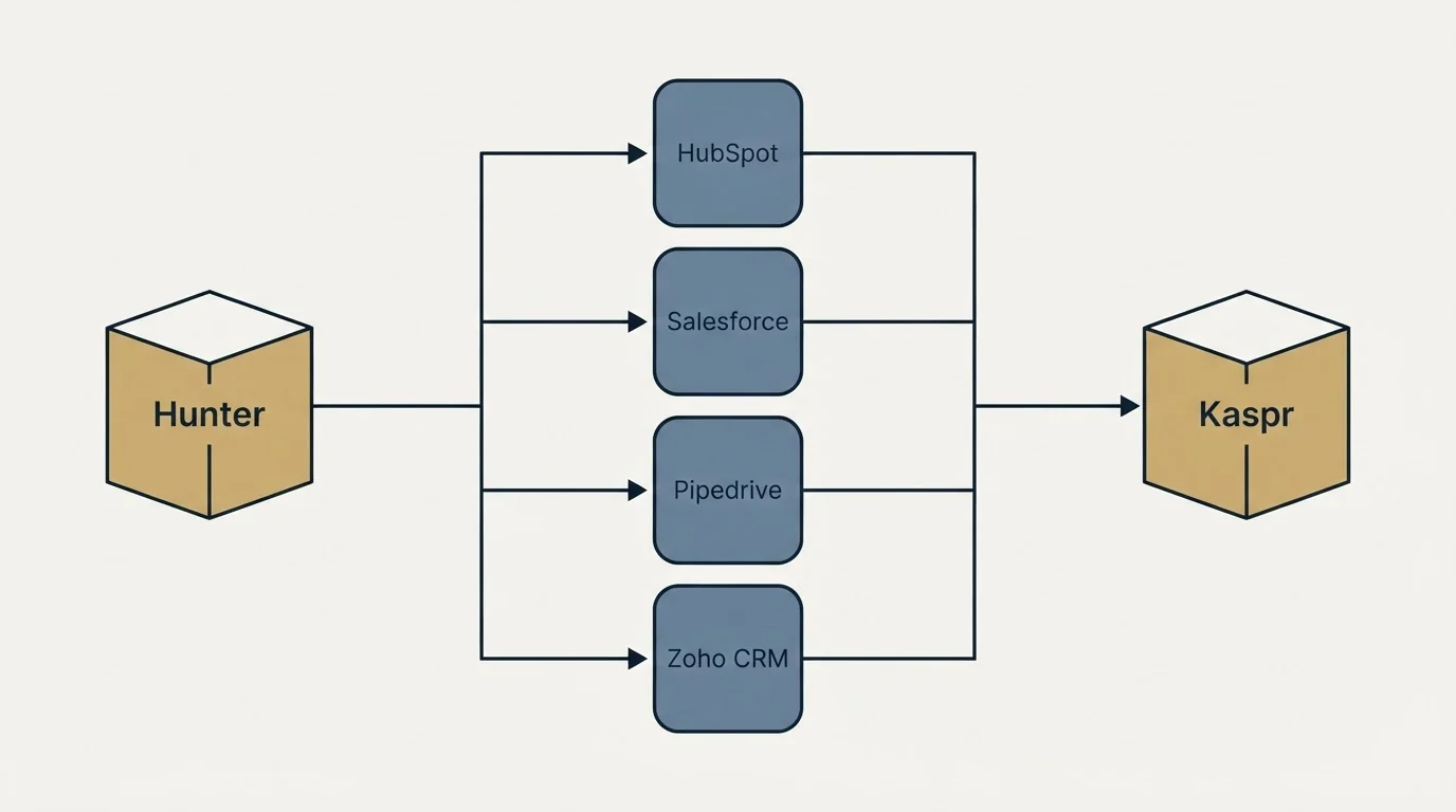 Integration flow: Integration Ecosystem (Hunter, Kaspr, HubSpot, Salesforce)