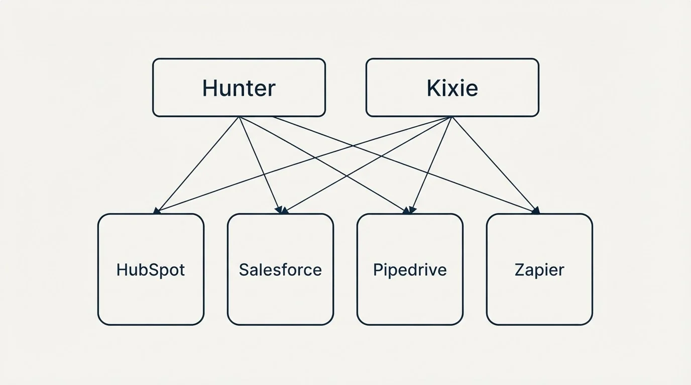 Integration grid: Integration Ecosystem (Hunter, Kixie, HubSpot, Salesforce)