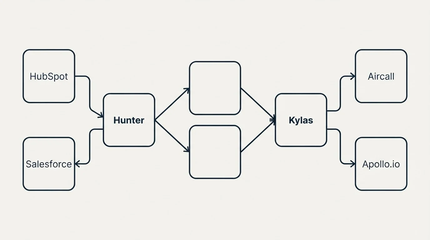 Integration schematic: Integration Ecosystem (Hunter, Kylas, HubSpot, Aircall)