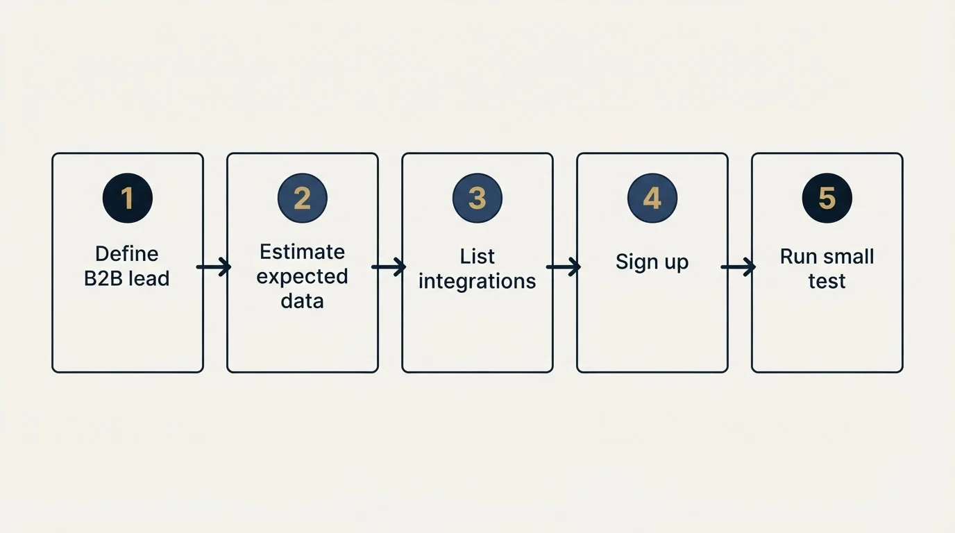 Step sequence: Getting Started Checklist (Define B2B lead, Estimate expected data, List integrations, Sign up)