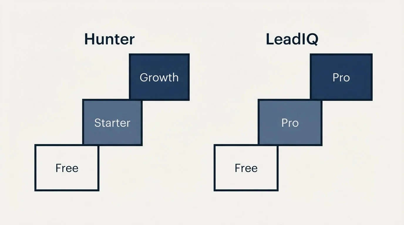 Pricing ladder: Pricing Comparison (Hunter, LeadIQ, Free, Starter)