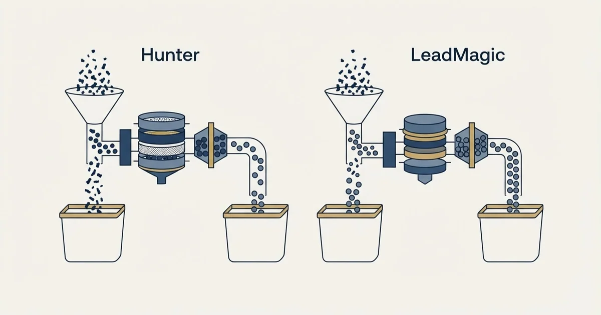 Editorial illustration for Hunter vs LeadMagic