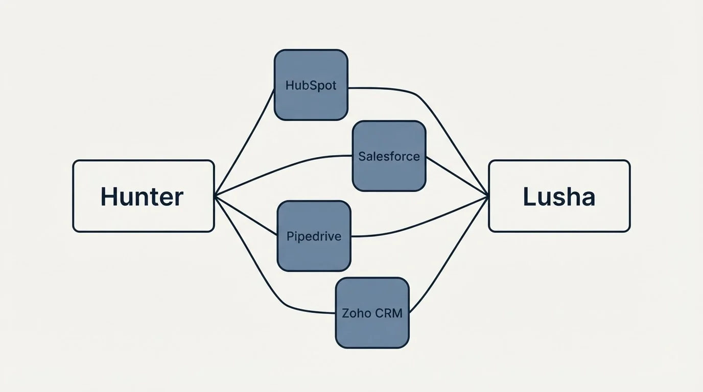 Integration schematic: Integration Ecosystem (Hunter, Lusha, HubSpot, Salesforce)