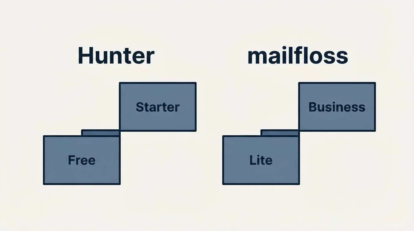 Pricing ladder: Pricing Comparison (Hunter, mailfloss, Free, Lite)