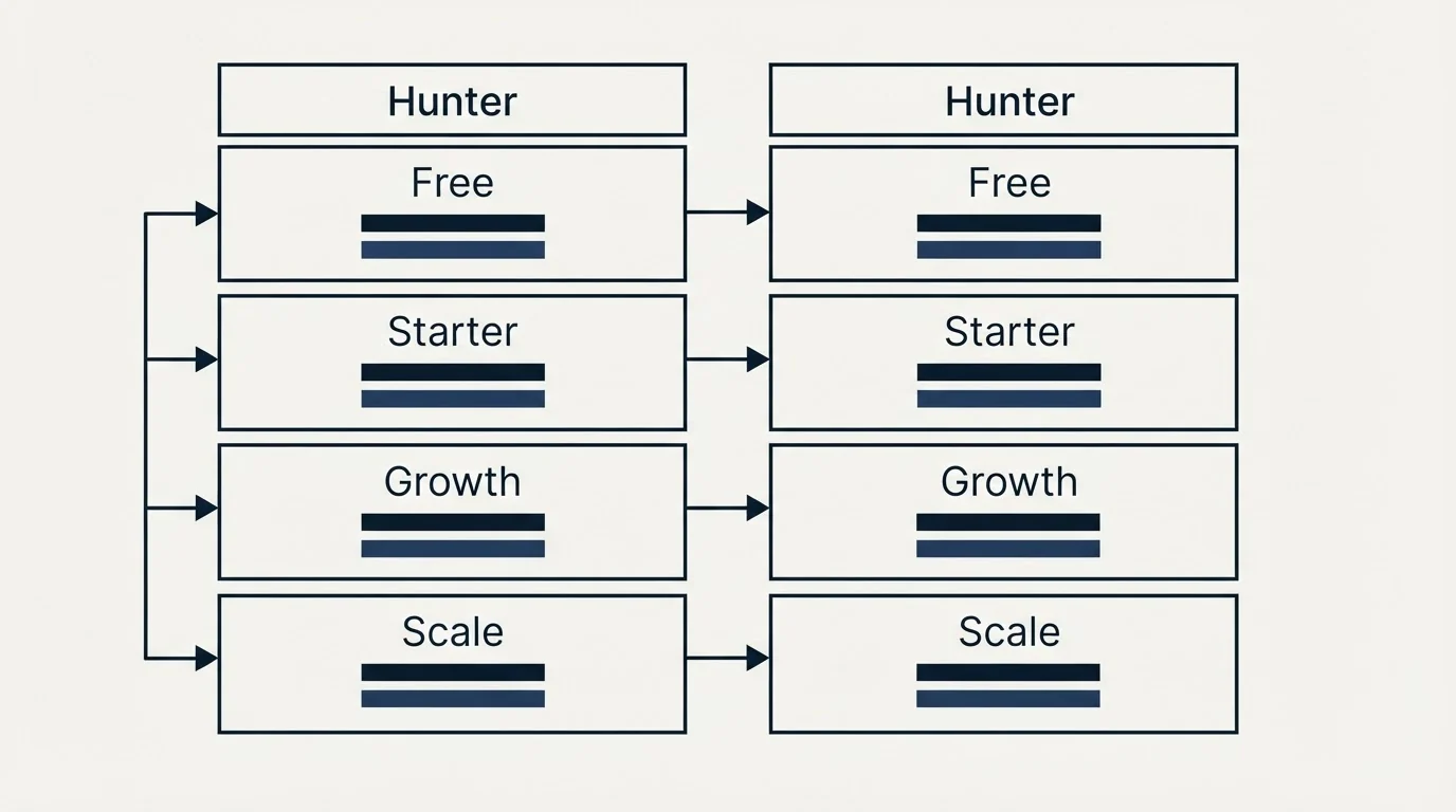 Pricing table: Pricing Comparison (Hunter, Free, Starter, Growth)