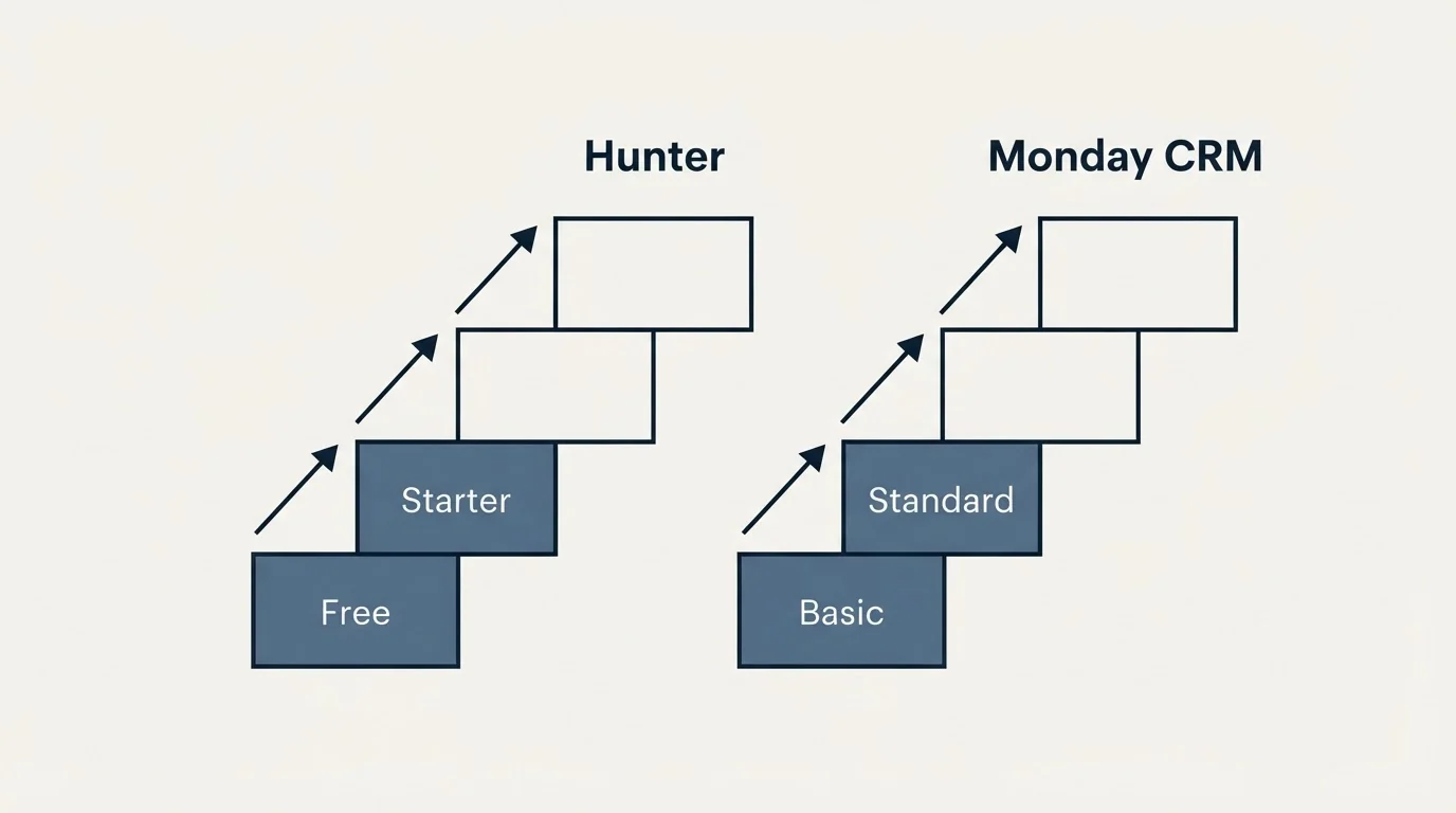 Pricing ladder: Pricing Comparison (Hunter, Monday CRM, Free, Basic)