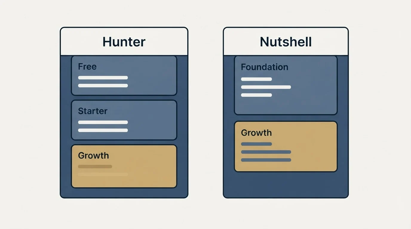 Pricing panels: Pricing Comparison (Hunter, Nutshell, Free, Foundation)