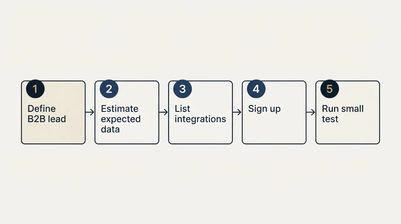 Step sequence: Getting Started Checklist (Define B2B lead, Estimate expected data, List integrations, Sign up)