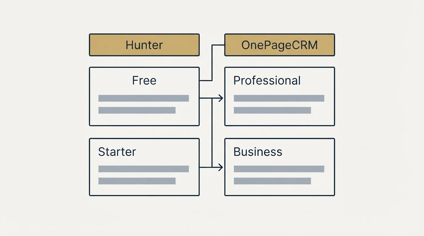 Pricing table: Pricing Comparison (Hunter, OnePageCRM, Free, Professional)