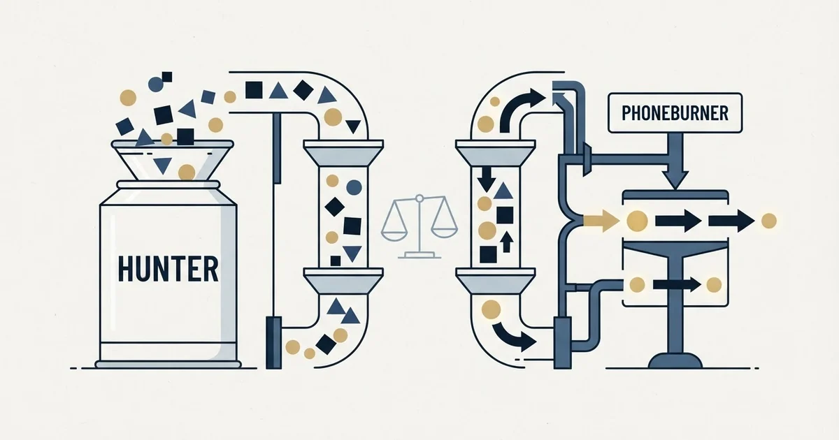 Editorial illustration for Hunter vs PhoneBurner