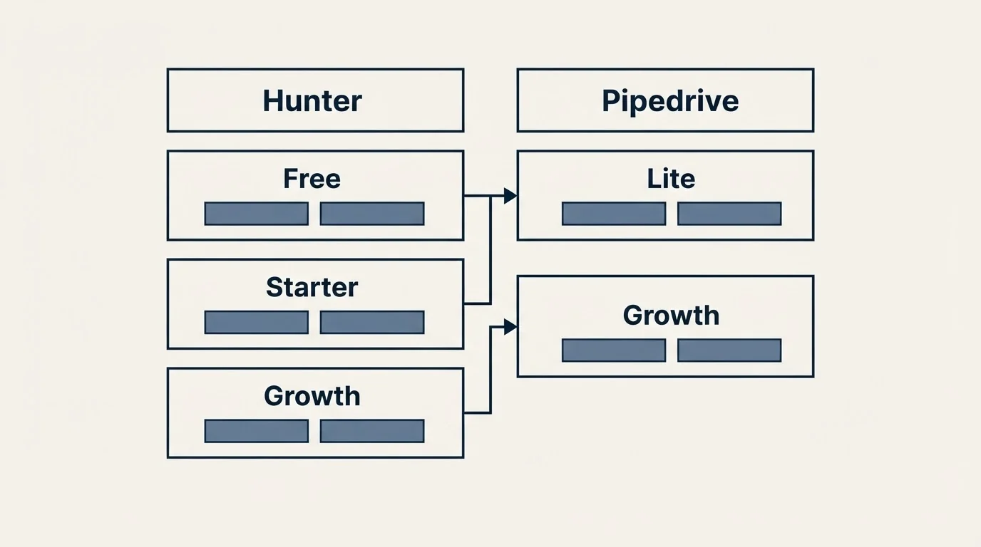 Pricing table: Pricing Comparison (Hunter, Pipedrive, Free, Lite)