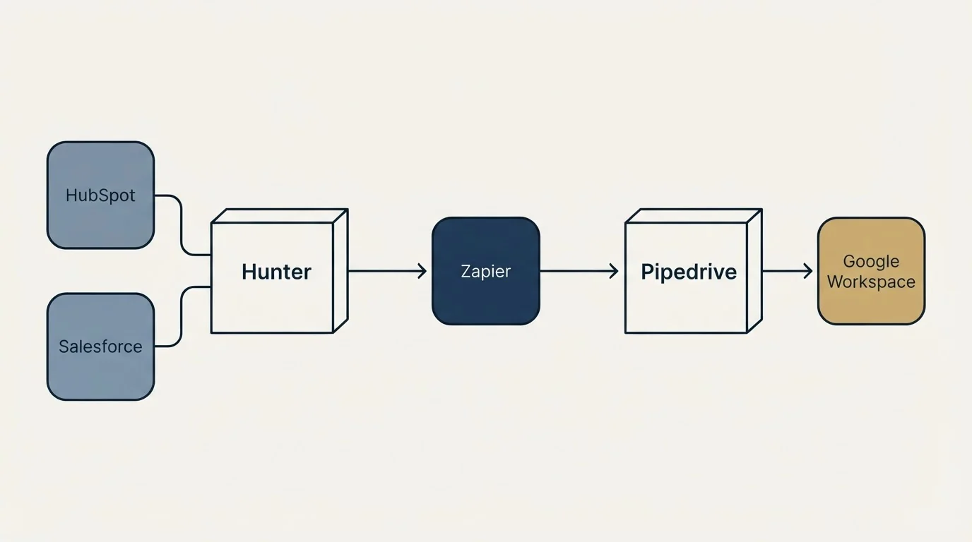 Integration flow: Integration Ecosystem (Hunter, Pipedrive, Zapier, HubSpot)