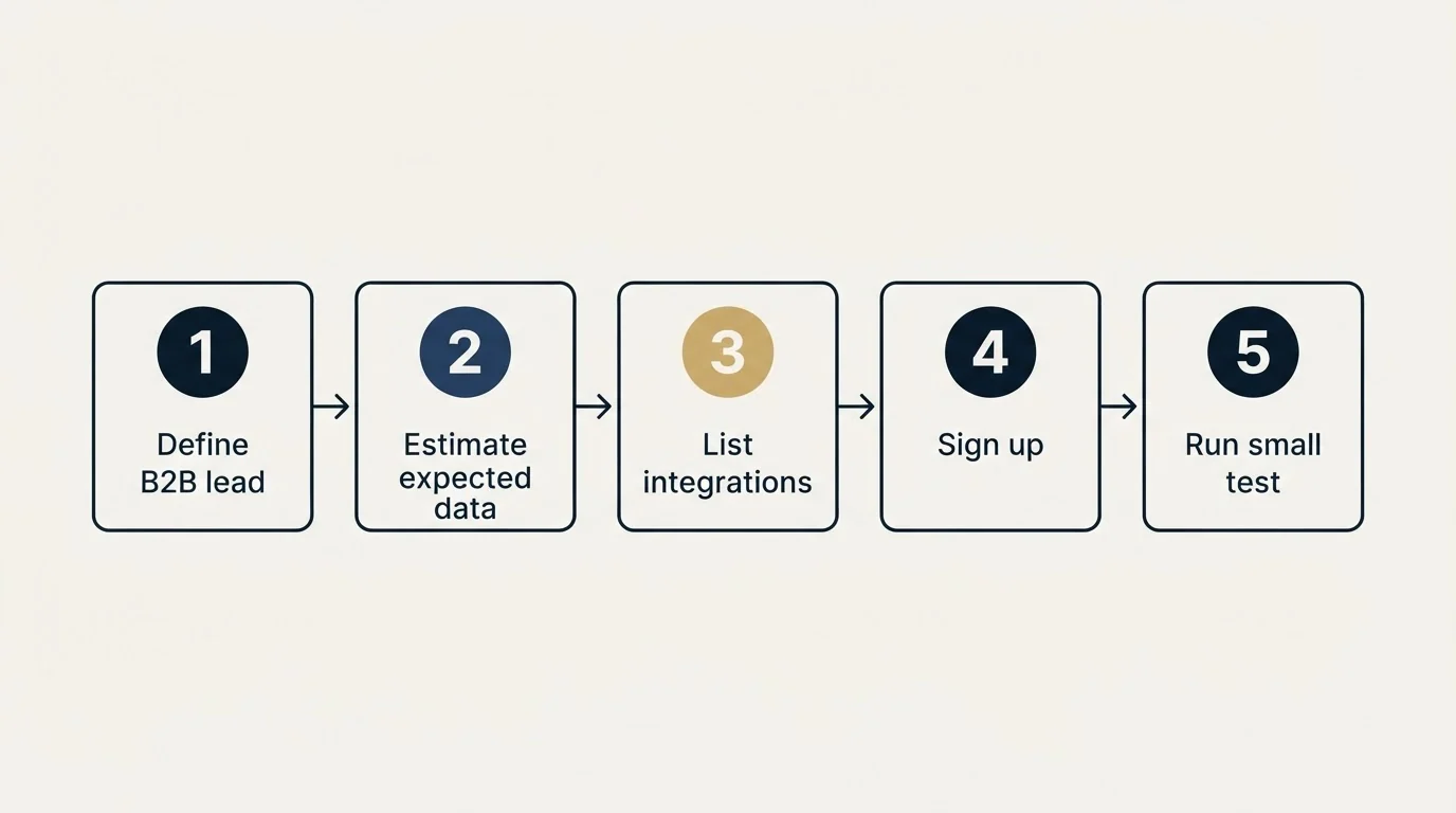Step sequence: Getting Started Checklist (Define B2B lead, Estimate expected data, List integrations, Sign up)