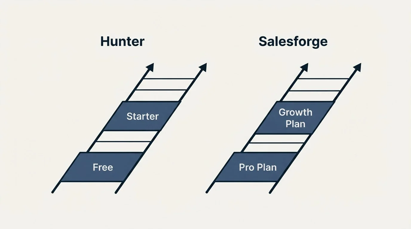Pricing ladder: Pricing Comparison (Hunter, Salesforge, Free, Pro Plan)