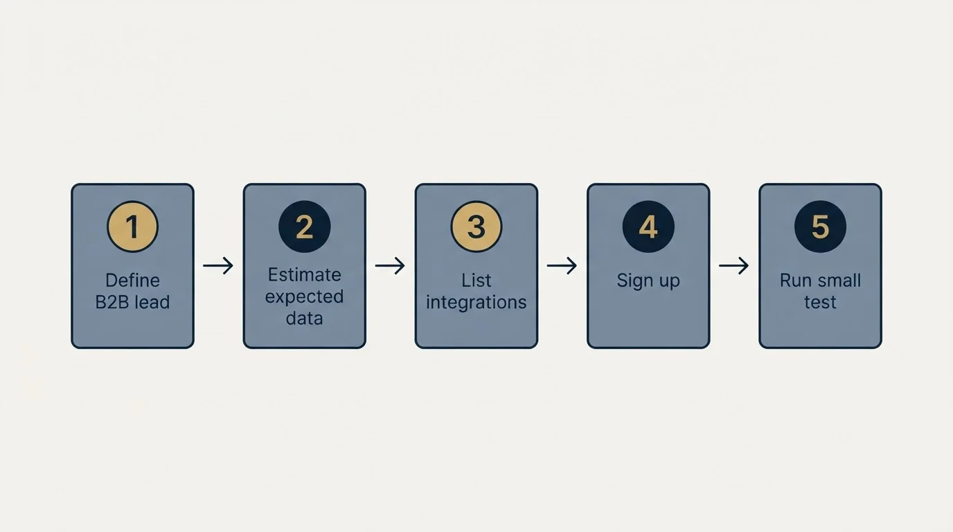 Step sequence: Getting Started Checklist (Define B2B lead, Estimate expected data, List integrations, Sign up)