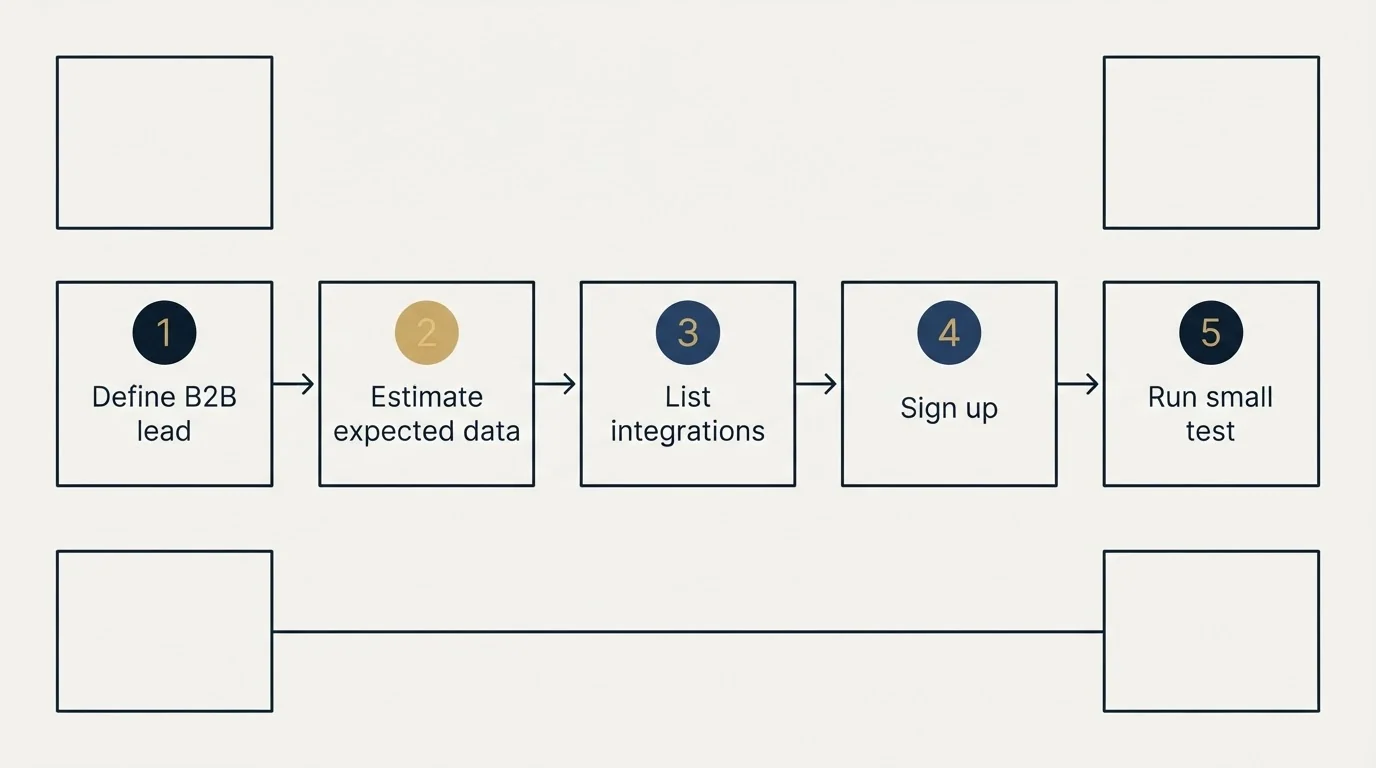 Step sequence: Getting Started Checklist (Define B2B lead, Estimate expected data, List integrations, Sign up)