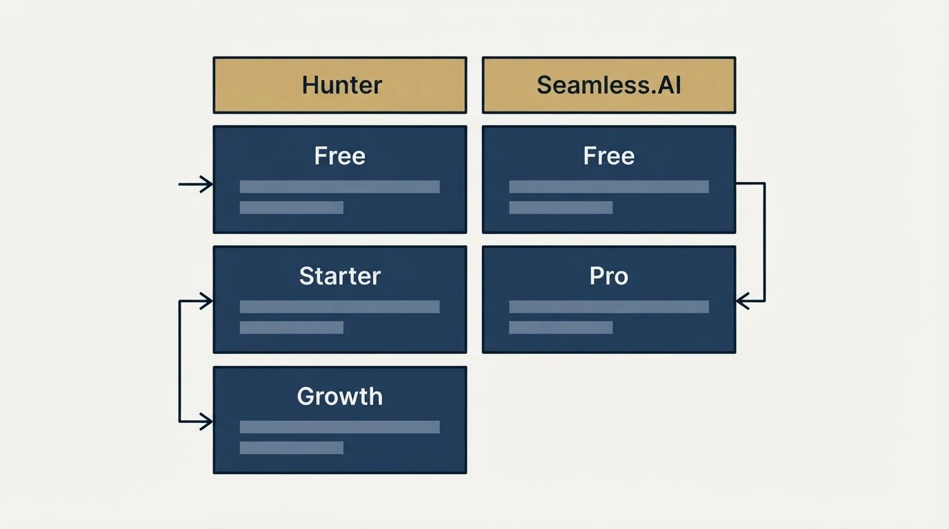 Pricing table: Pricing Comparison (Hunter, Seamless.AI, Free, Starter)