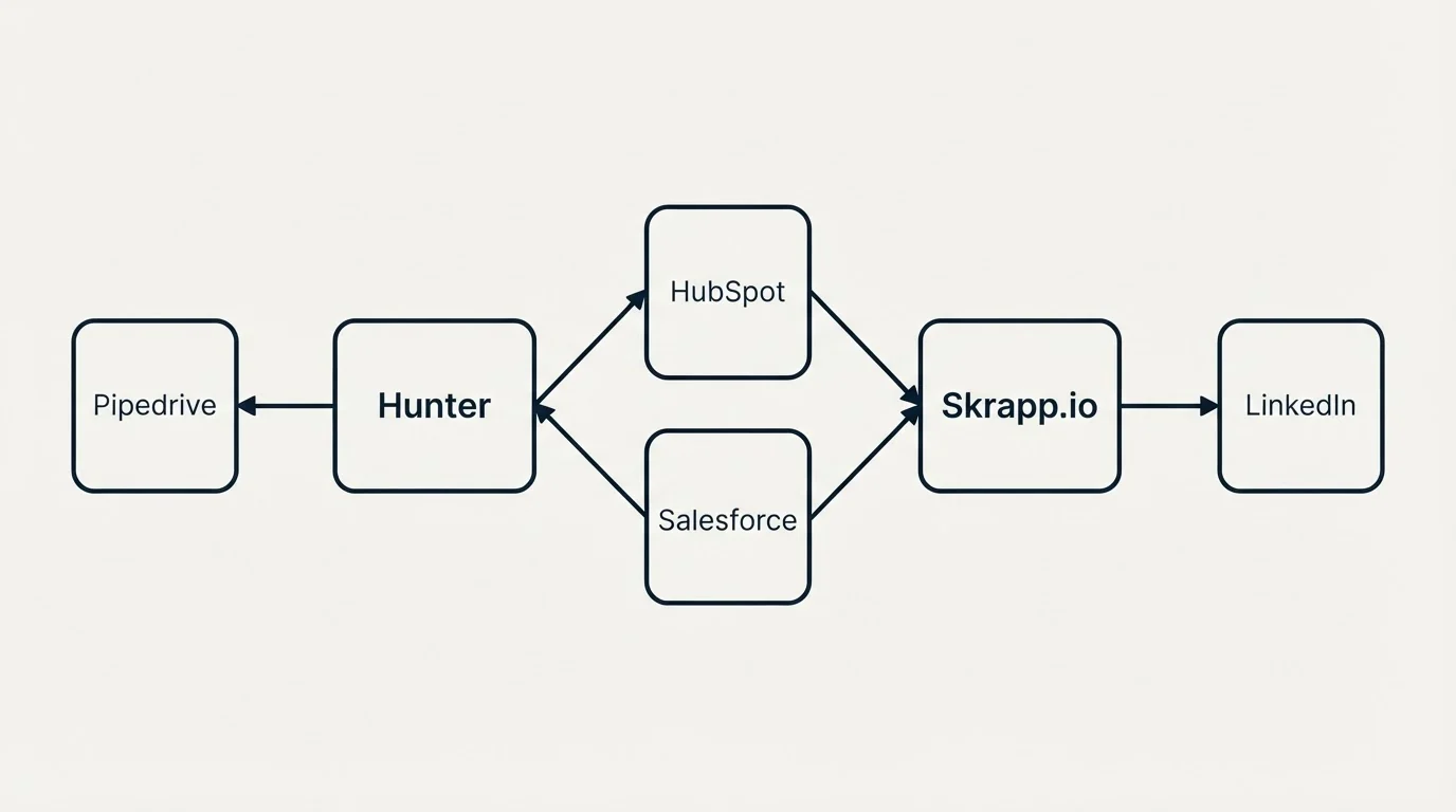 Integration schematic: Integration Ecosystem (Hunter, Skrapp.io, HubSpot, Salesforce)