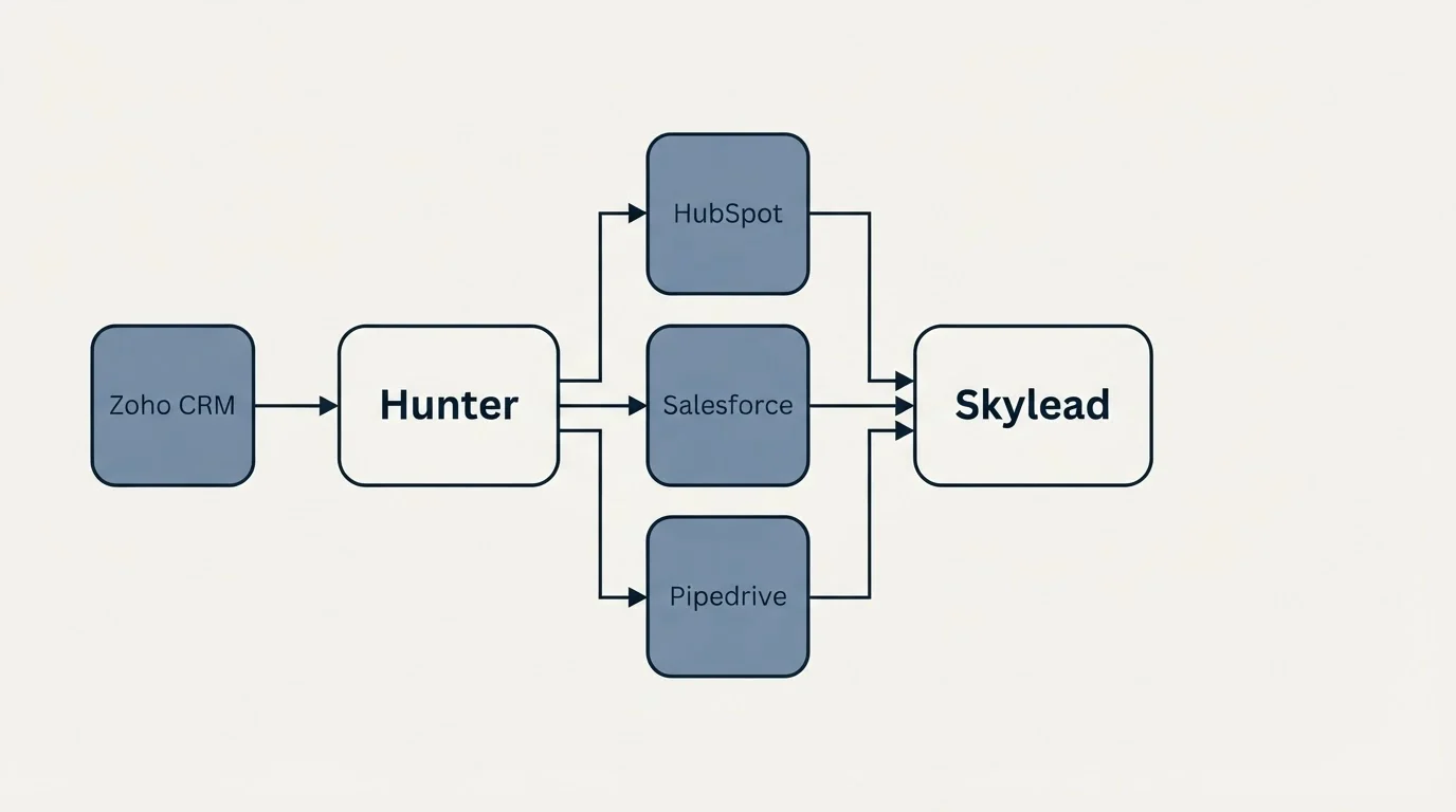 Integration schematic: Integration Ecosystem (Hunter, Skylead, HubSpot, Salesforce)