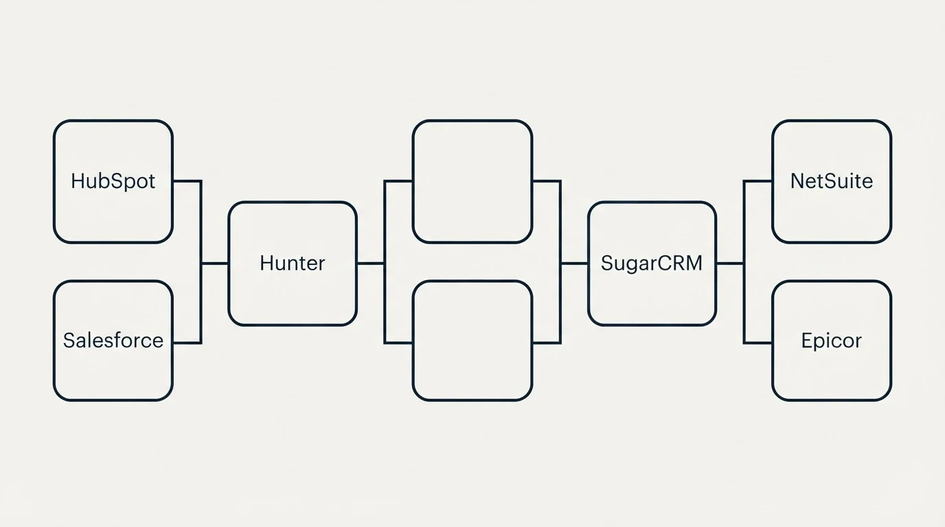 Integration flow: Integration Ecosystem (Hunter, SugarCRM, HubSpot, NetSuite)