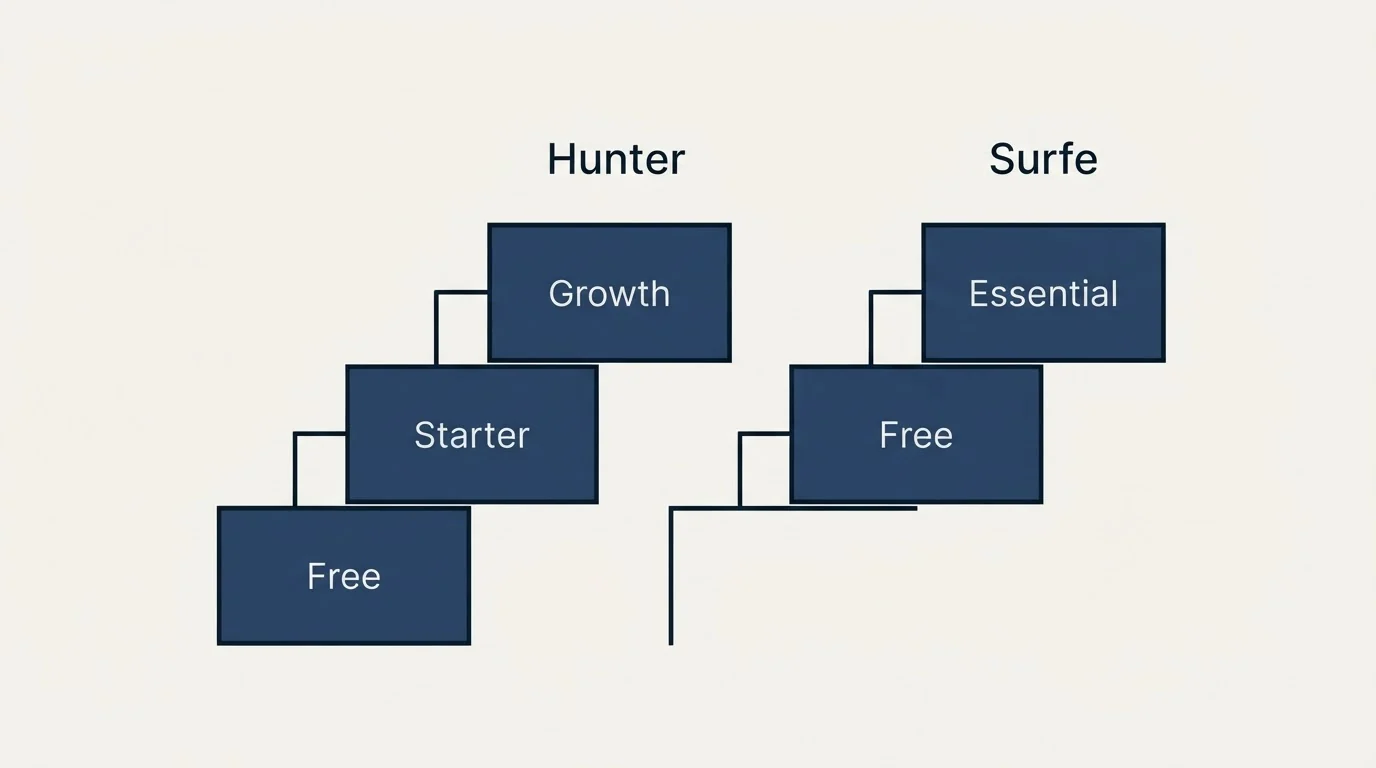 Pricing ladder: Pricing Comparison (Hunter, Surfe, Free, Starter)