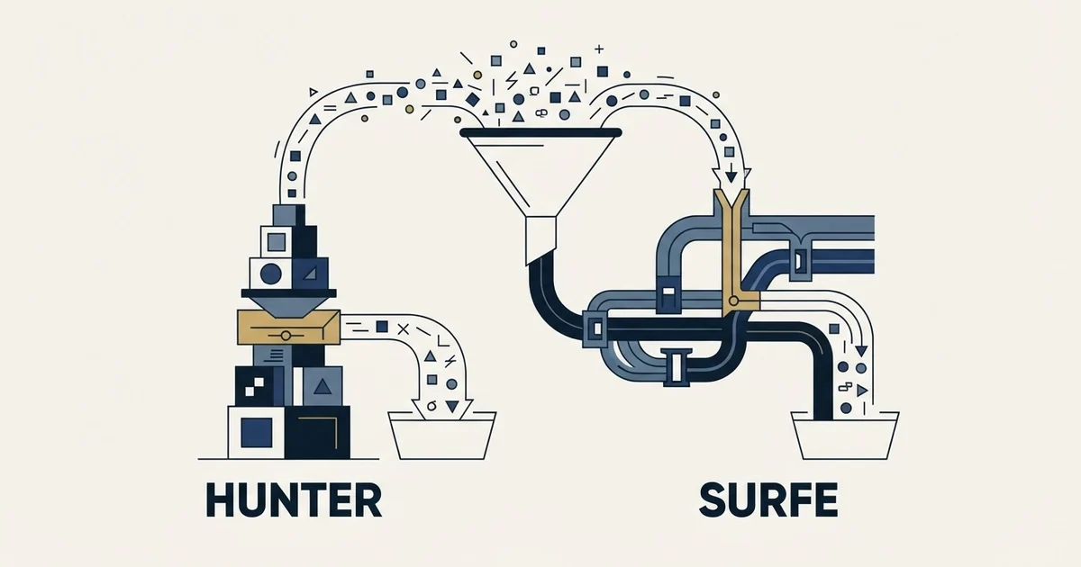 Editorial illustration for Hunter vs Surfe