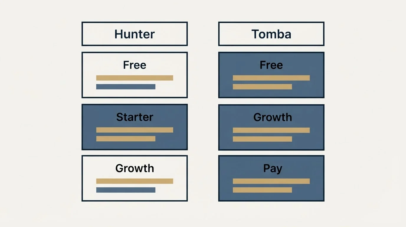 Pricing table: Pricing Comparison (Hunter, Tomba, Free, Starter)