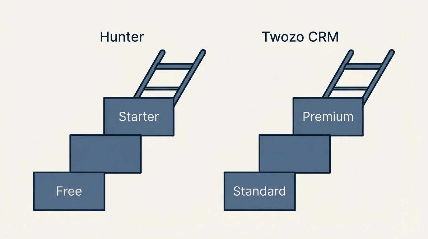 Pricing ladder: Pricing Comparison (Hunter, Twozo CRM, Free, Standard)