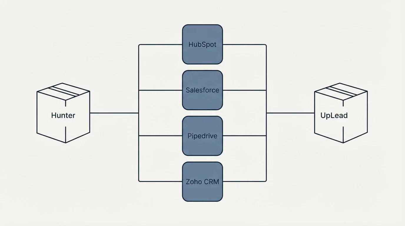 Integration flow: Integration Ecosystem (Hunter, UpLead, HubSpot, Salesforce)