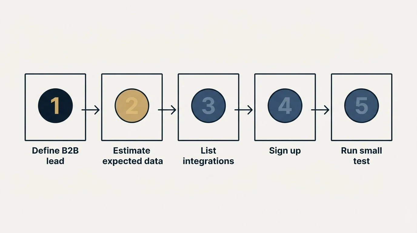 Step sequence: Getting Started Checklist (Define B2B lead, Estimate expected data, List integrations, Sign up)