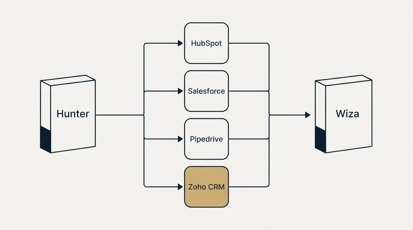 Integration flow: Integration Ecosystem (Hunter, Wiza, HubSpot, Salesforce)