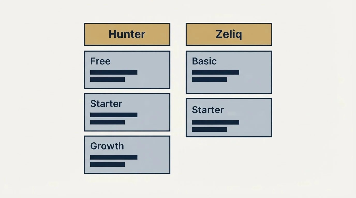 Pricing table: Pricing Comparison (Hunter, Zeliq, Free, Basic)