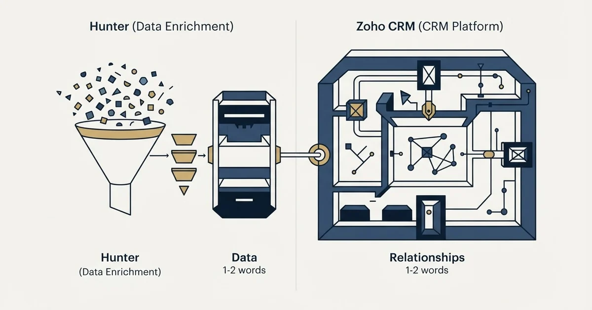 Editorial illustration for Hunter vs Zoho CRM