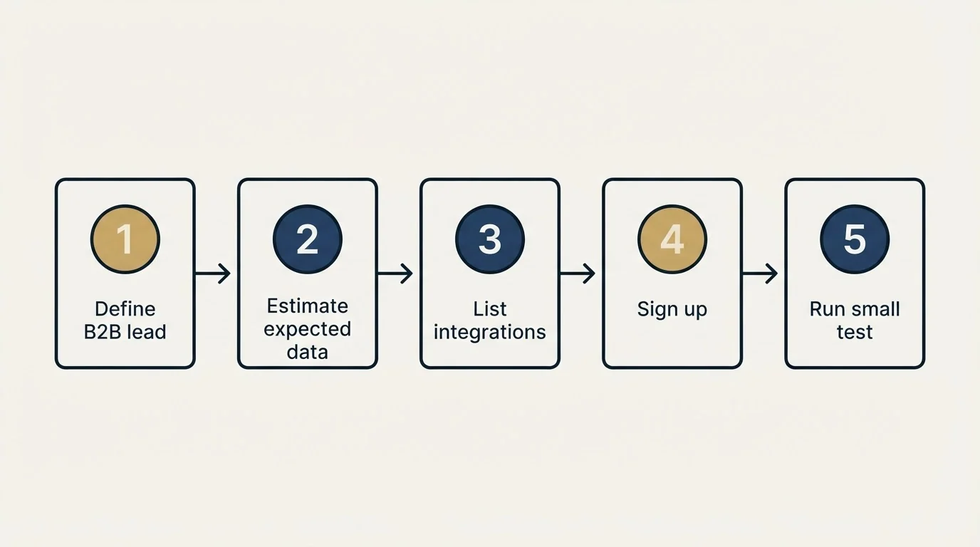 Step sequence: Getting Started Checklist (Define B2B lead, Estimate expected data, List integrations, Sign up)